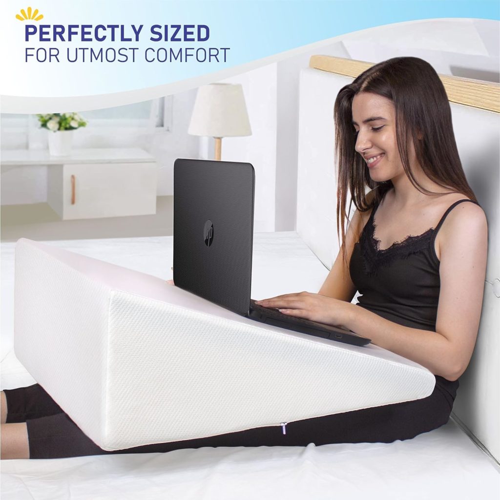 Bed Wedge Pillow Cooling Memory Foam Top – 10 24 24 Elevated Support Cushion, Triangle Wedge Pillow for Sleeping, Lower Back Pain, Acid Reflux, Heartburn, Allergies, Snoring – Removable Cover