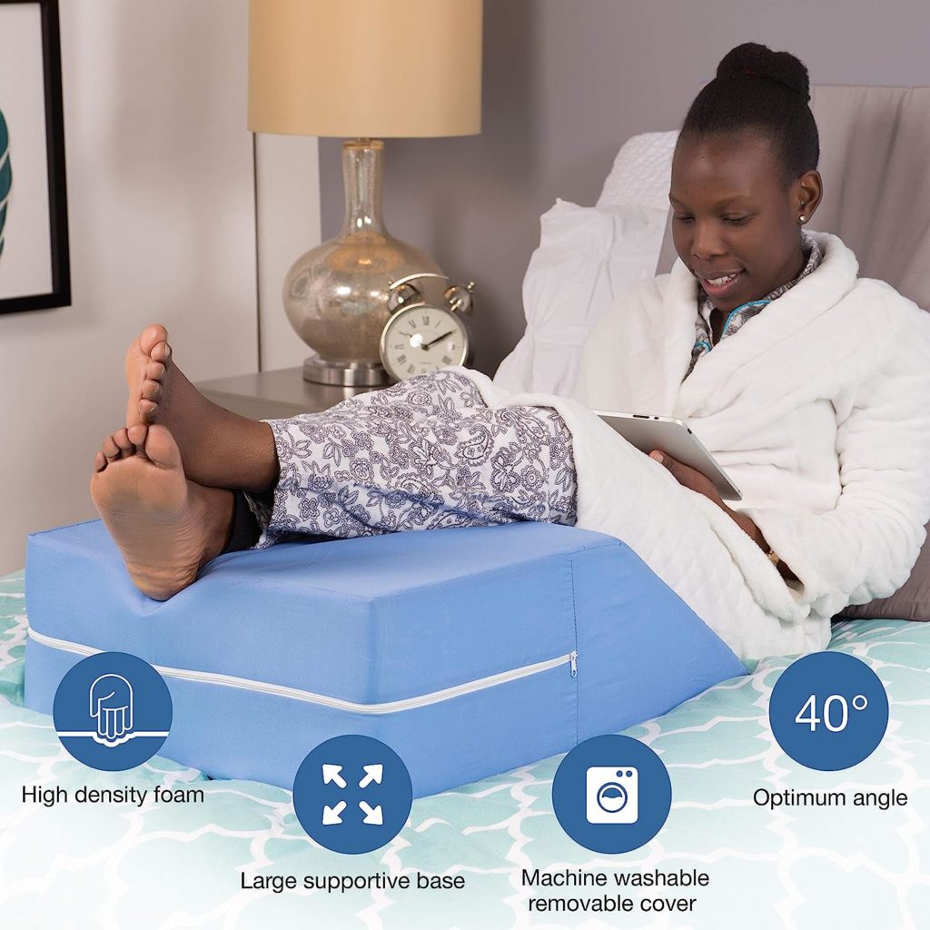 DMI Ortho Bed Wedge Elevated Leg Pillow, Supportive Foam Wedge Pillow for Elevating Legs, Improved Circulataion, Reducing Back Pain, Post Surgery and Injury, Recovery, Blue 8 x 20 x 24