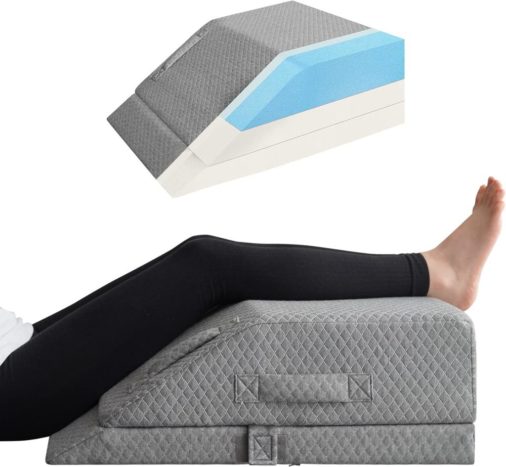 Adjustable Leg Elevation Pillows for Swelling, Cooling Gel Memory Foam Wedge Pillows for After Surgery, Sciatica Back Knee Hip Ankles Pain Relief, Leg Pillows for Sleeping Blood Circulation