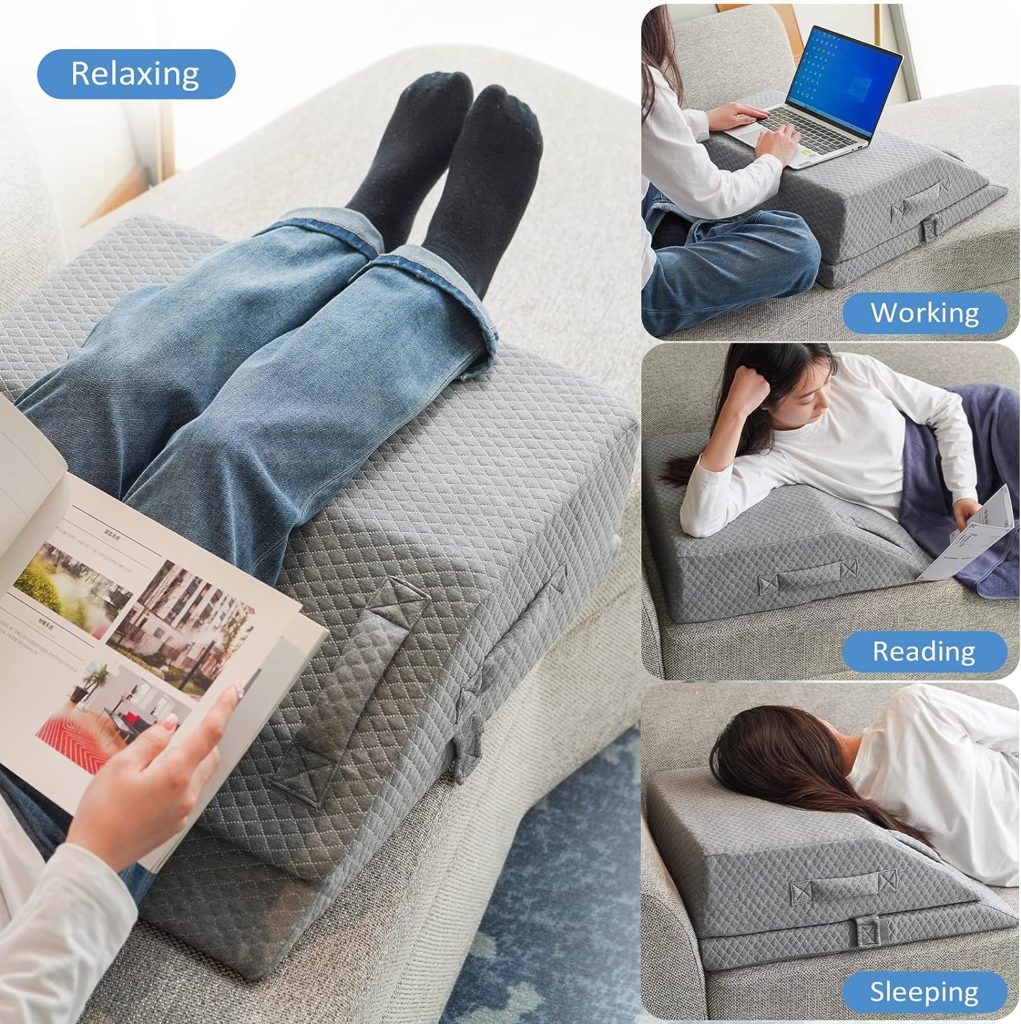 Adjustable Leg Elevation Pillows for Swelling, Cooling Gel Memory Foam Wedge Pillows for After Surgery, Sciatica Back Knee Hip Ankles Pain Relief, Leg Pillows for Sleeping Blood Circulation