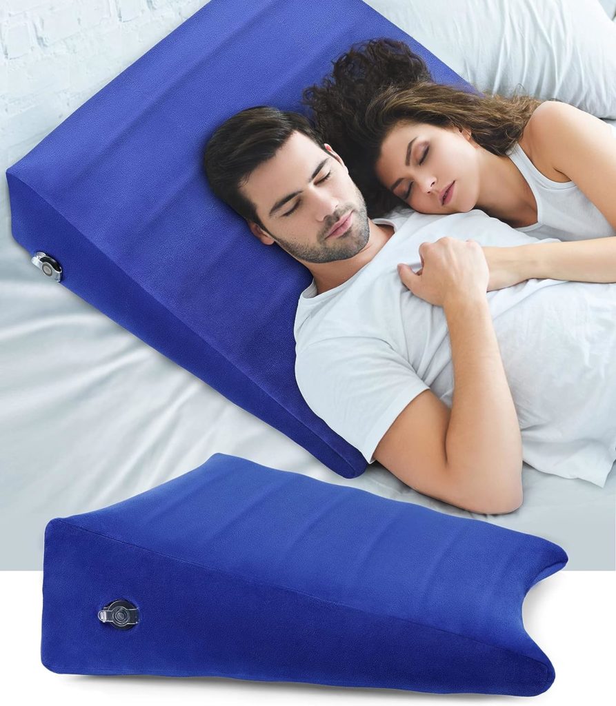 BLABOK Inflatable Wedge Pillow for Sleeping, Traveling, Reading, Triangle Bed Wedge Pillow (Blue)