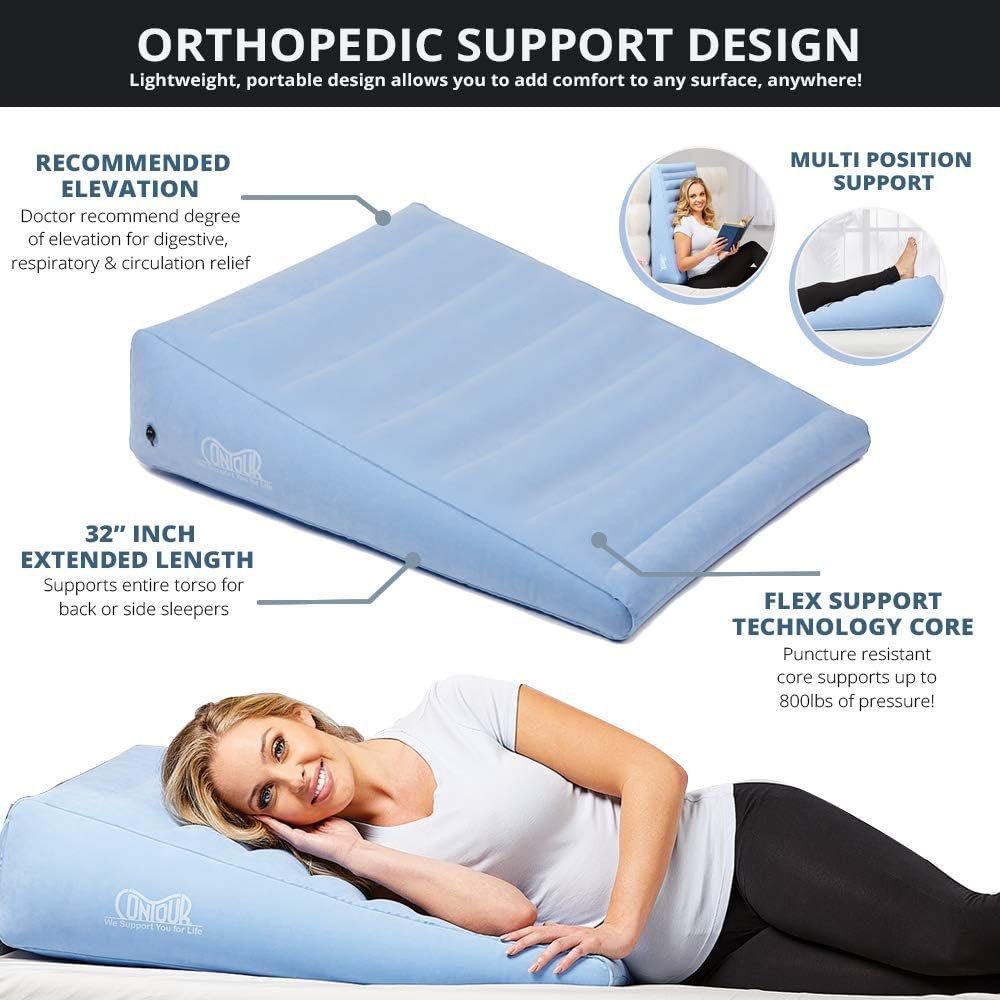 Contour Inflatable Back Support Relief Bed Wedge Cushion - Extended Length, Gradual Incline Wedge, (32 x 24 x 7)