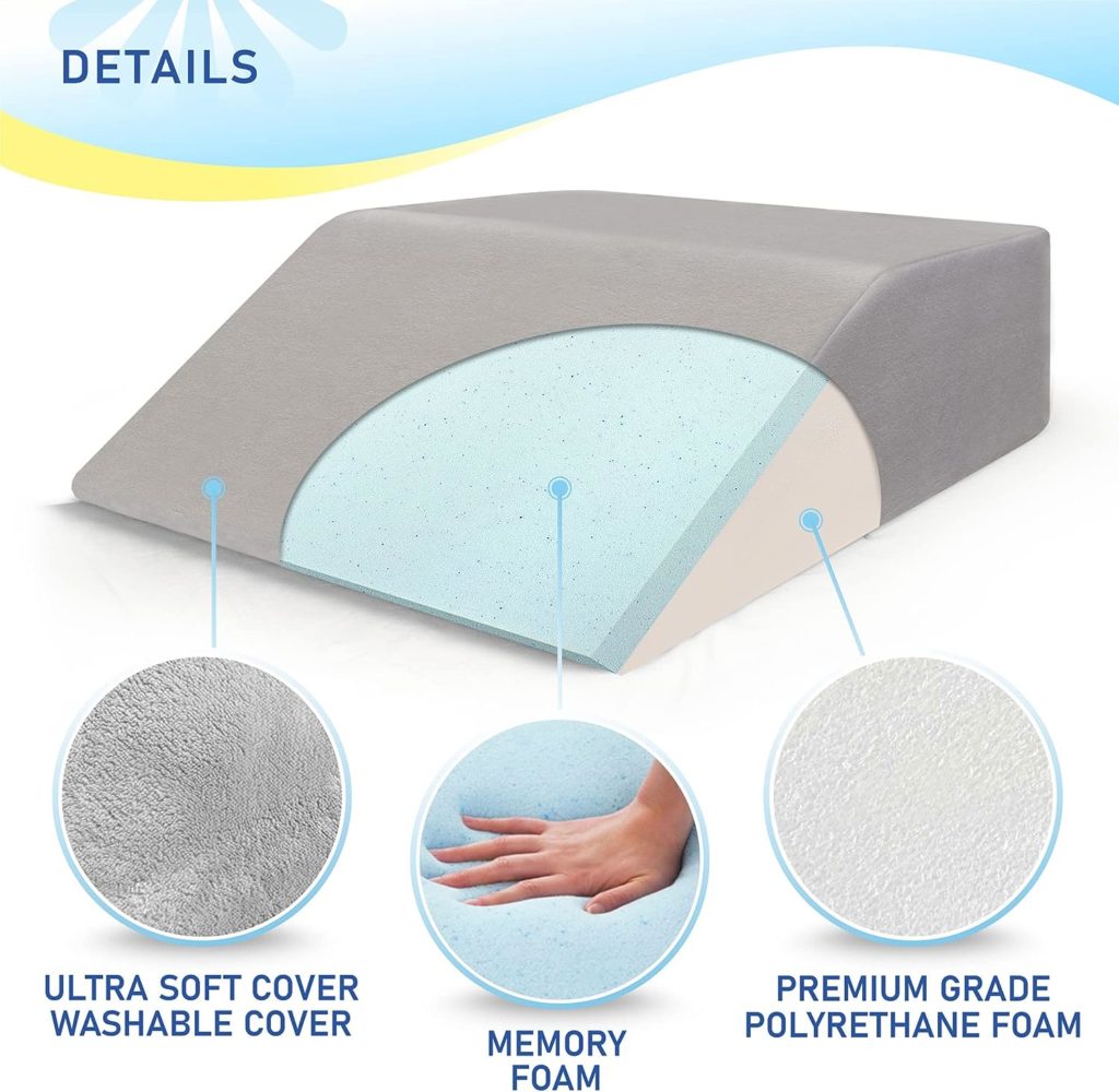 Healthex Leg Elevation Pillow with Memory Foam Top - Elevated Leg Rest Pillow for Circulation, Swelling, Kneef - Wedge Pillow for Legs, Sleeping, Reading, Relaxing - Removable Washable Cover (8 Inch)