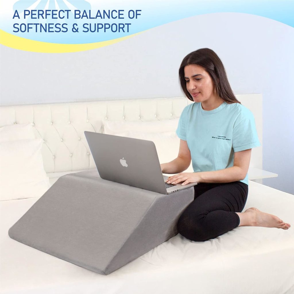 Healthex Leg Elevation Pillow with Memory Foam Top - Elevated Leg Rest Pillow for Circulation, Swelling, Kneef - Wedge Pillow for Legs, Sleeping, Reading, Relaxing - Removable Washable Cover (8 Inch)