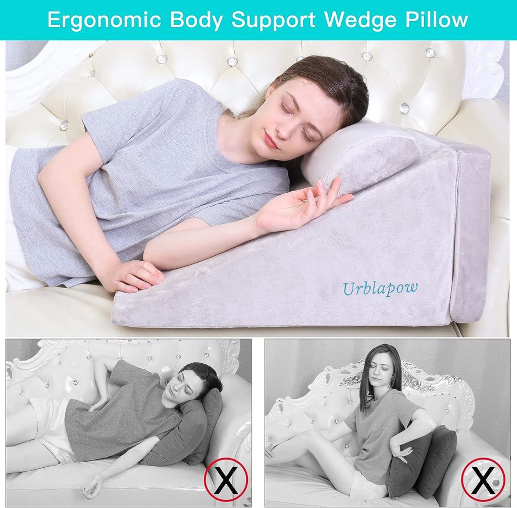 URBLAPOW UP-Ⅱ Wedge Pillow - Bed Wedge Pillow ，Back Support Wedge Pillow for Back and Legs Support ，Sleeping ， Hypoallergenic Support Pillow for Acid Reflux/Allergies/Indigestion Gray